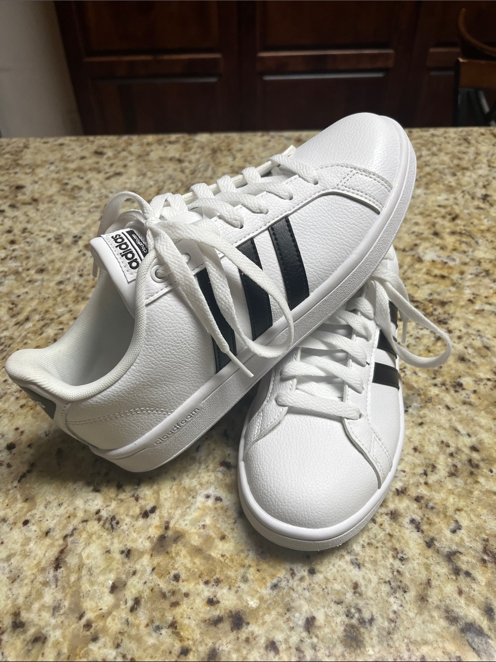 Adidas White Sneakers with Black Three-Stripes - Women